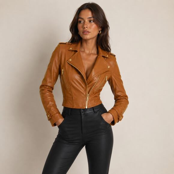House of CB Jackets & Blazers - House of CB Carson Vegan Leather Biker Moto Jacket in tan size Small